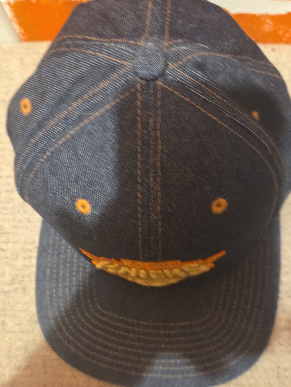 🏀 NY Knicks Denim Hat - Mitchell & Ness - Navy Blue/Orange/Bronze - Size 7 3/8" - Picture 6 of 9
